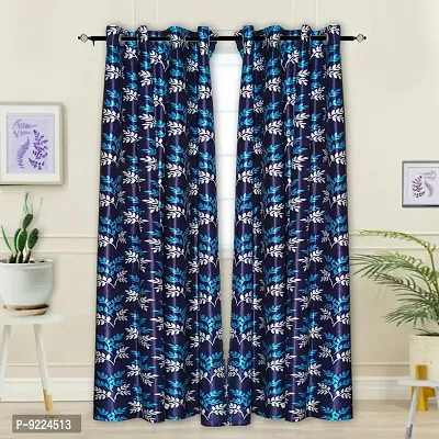 KANUSHI Industries? 2 Pieces Washable Polyster Eyelet Window Curtain Set- 5 Ft (VAR-CUR-BLUE-SHORT-LEAVES-5FEET-2PCS)