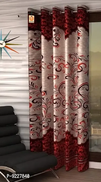 KANUSHI Industries? 1 Pieces Washable Polyster Panel Floral Design Eyelet Window Curtain Set (Panel Maroon.)-thumb0