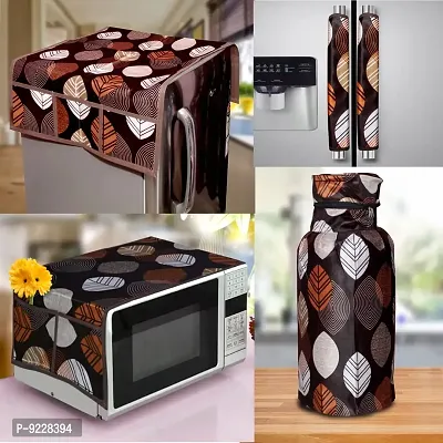 KANUSHI Industries? Washable Cotton 1 Piece Lpg Gas Cylinder Cover+1 Pc Fridge Covers/Refrigerator Cover +1 Pc Microwave Cover+2 Pc Handle Cover (CYL+FRI+Micro+2-Handle-Brown-Long-LEVS)