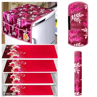 KANUSHI Industries? 1Pc Fridge Cover for Top with 6 Utility Pockets + 2 Handles Covers + 4 Fridge Mats (VAR-FRI-Wine-SMAL-Leave+2-Handle+M-23-04)