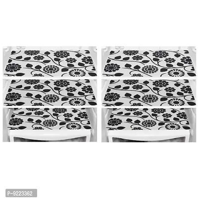 KANUSHI Industries? PVC Fridge Multi Purpose Mats/Fridge Mats Set of 6 / Refrigerator Mats Set (FRIMAT-Black  WHITE-NEWFLORAL-06)