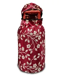 KANUSHI Industries? Washable Cotton Rose Design 1 Pc Lpg Gas Cylinder Cover+1Pc Fridge Cover/Refrigerator Cover+1 Pc Handle (CYL+FRI+1-Handle-Maroon-Raj)-thumb2