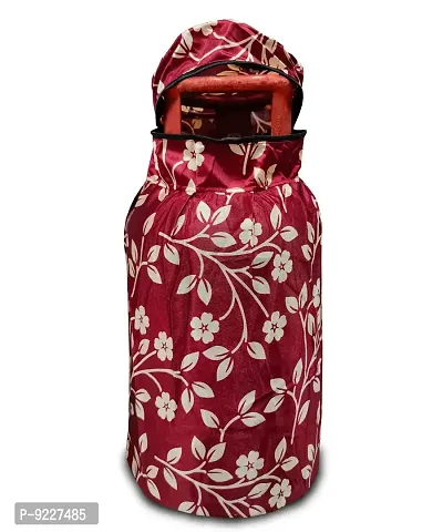 KANUSHI Industries? Washable Cotton Rose Design 1 Pc Lpg Gas Cylinder Cover+1Pc Fridge Cover/Refrigerator Cover+1 Pc Handle (CYL+FRI+1-Handle-Maroon-Raj)-thumb3