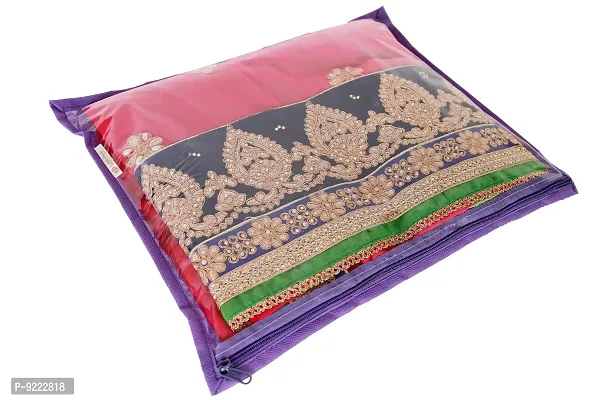 KANUSHI? Set of 12 Pieces Transparent Non Woven Single Saree Cover/Saree Bag with Zip Combo (Multi Colors)-thumb5