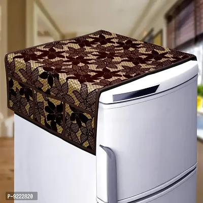 KANUSHI Industries? 1 Pc Fridge Cover for Top with 6 Utility Pockets (Brown Color) + 3 Fridge Mats (FRI-FLOCK-BROWN-DESIGN-C-01-M-11)-thumb2