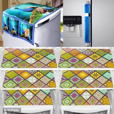 KANUSHI Industries? PVC Fridge Mats Set Of 6 / Refrigerator Mats+1 Pc Fridge cover/Refrigerator cover+1 Fridge/Refrigerator handle cover (FRI-PEOCOCK-BLUE+1-HDL-BLUE-BOX+M-22-06)