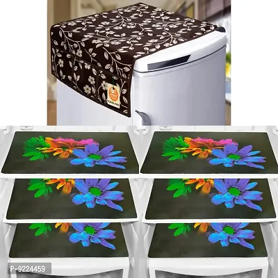 KANUSHI Industries? PVC Fridge Mats Set Of 6 / Refrigerator Mats+1 Pc Fridge cover/Refrigerator cover(FRI-BROWN-RAJ+M-24-06)-thumb0