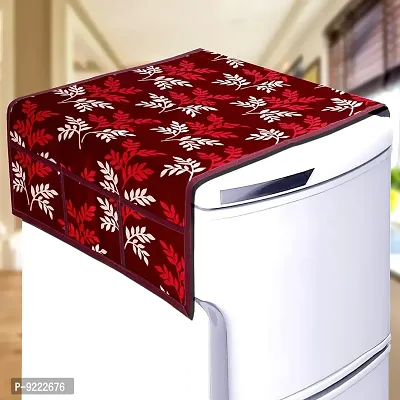 KANUSHI Industries? Fridge Cover for Top/Refrigerator Cover (Color- Maroon)(FRI-SMAL-LEAVES-MAROON-01)