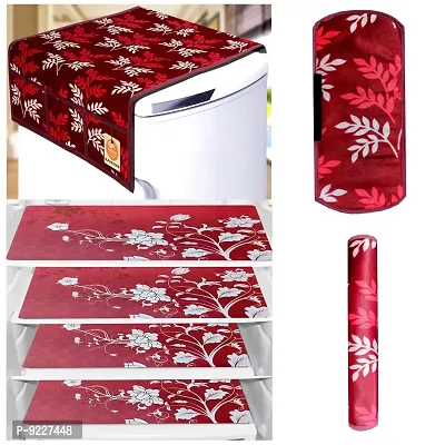 KANUSHI Industries? 1Pc Fridge Cover for Top with 6 Utility Pockets + 2 Handles Covers + 4 Fridge Mats (VAR-FRI-Maron-SMAL-LEVS+2-Handle+M-25-04)