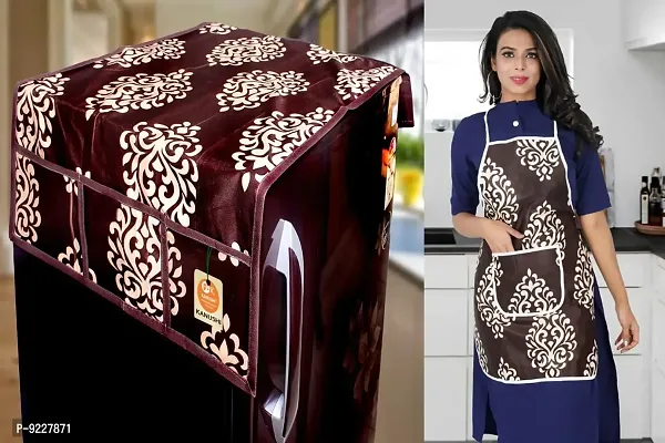 KANUSHI Industries? 1Pc Fridge Cover/Refrigerator top Cover for Top with 6 Utility Pockets+1 pc Apron (FRI+Apron-Brown-Floral)