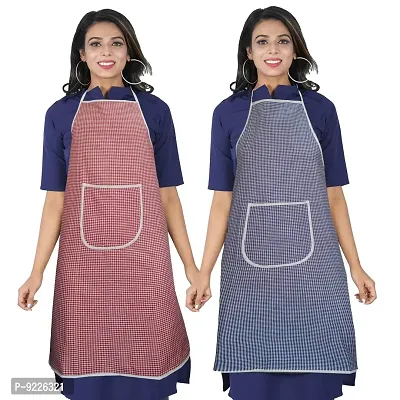 KANUSHI Industries Apron For Kitchen Waterproof With Front Pocket- Set of 2 (VAR-APRN-2-SCL-RED+BLUE)