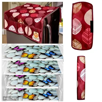 KANUSHI Industries? 1Pc Fridge Cover for Top with 6 Utility Pockets + 2 Handles Covers + 4 Fridge Mats (VAR-FRI-Maron-Long-LEVS+2-Handle+M-27-04)-thumb0