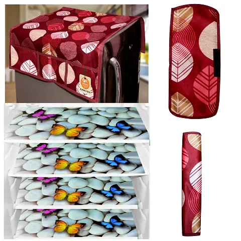 KANUSHI Industries? 1Pc Fridge Cover for Top with 6 Utility Pockets + 2 Handles Covers + 4 Fridge Mats