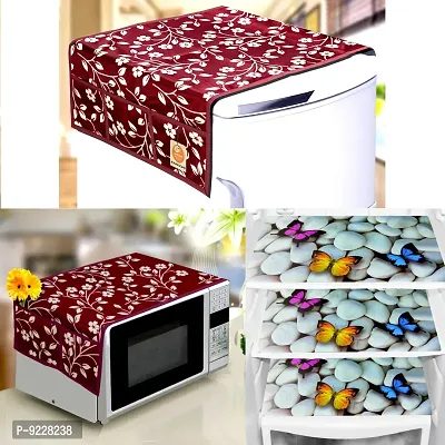 KANUSHI Industries? 1 Pc Fridge Covers/Refrigerator Cover + 1 Pc Microwave/Oven Cover Top + 3 Fridge Mats (Color- Maroon)(FRI+Micro-Maroon-Raj+M-27)-thumb0