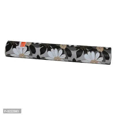 Kanushi Industries? Checkered PVC Wardrobe/Kitchen/Drawer/Shelf Mat- Black  White Floral Design 10Mtr Roll-thumb2