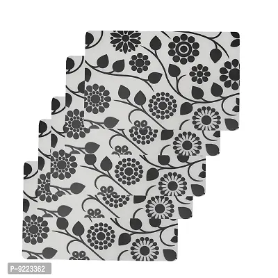 KANUSHI Industries? PVC Fridge Multi Purpose Mats/Fridge Mats Set of 6 / Refrigerator Mats Set (FRIMAT-Black  WHITE-NEWFLORAL-06)-thumb4