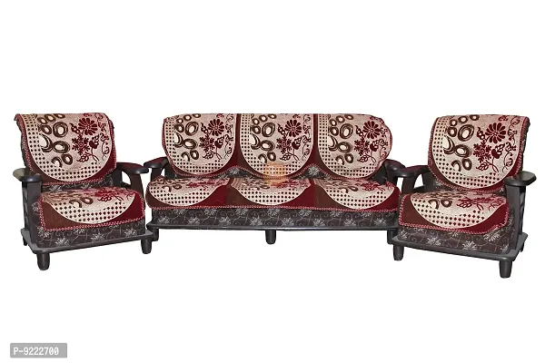 Kanushi Industries? Floral 6 Pieces Cotton 5 Seater Sofa Cover Set - Coffee  Maroon