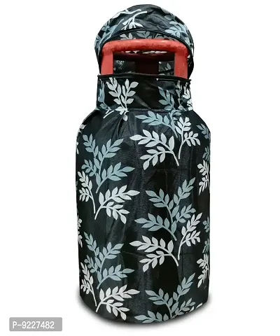 KANUSHI Industries? Washable Cotton Rose Design 1 Pc Lpg Gas Cylinder Cover+1Pc Fridge Cover/Refrigerator Cover+1 Pc Handle (CYL+FRI+1-Handle-Black-Small-LEVS)-thumb3