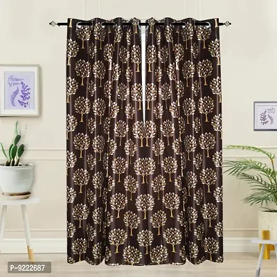 KANUSHI Industries? 2 Pieces Washable Polyster Eyelet Window Curtain Set (Curtain Brown Tree)