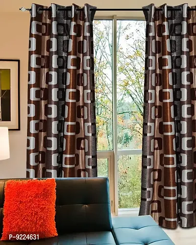 KANUSHI Industries? 2 Pieces Polyster Eyelet Window Curtain Set- 7 Ft (VAR-CUR-BROWN-BOX-7FEET-2PCS)-thumb0