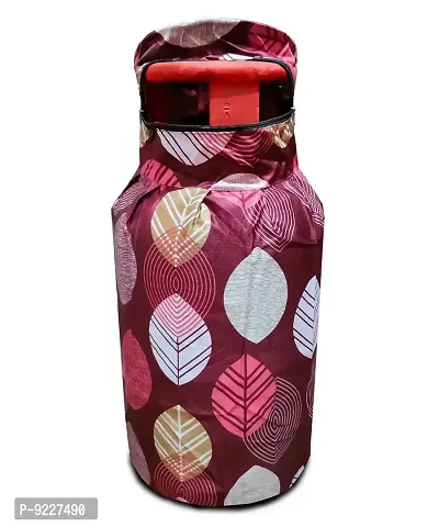 KANUSHI Industries? Washable Cotton Rose Design 1 Pc Lpg Gas Cylinder Cover+1Pc Fridge Cover/Refrigerator Cover+1 Pc Handle (CYL+FRI+1-Handle-Maroon-Long-LEVS)-thumb3