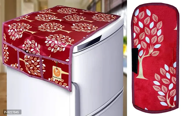 KANUSHI Industries? Fridge Covers/Refrigerator Cover+ 1 Pc Handle Cover (Color- Maroon)(FRI-Maroon-Tree+1-Handle)