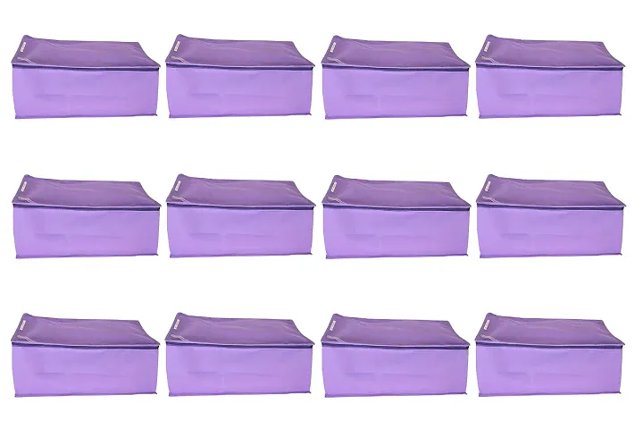 KANUSHI? Set of 12 Pc Box Type Non Woven Fabric Saree Cover/Saree Cover Bags with Stainless Zip Lock Combo (Large) (Purple)