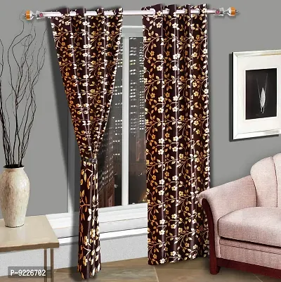 KANUSHI Industries? 2 Pieces Washable Polyster Eyelet Window Curtain Set (Curtain Brown Raj)