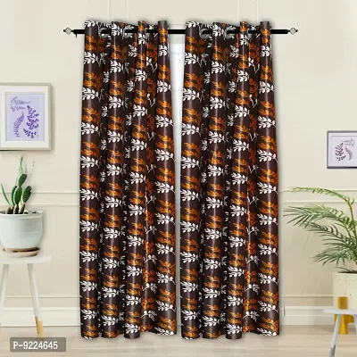 KANUSHI Industries? 2 Pieces Polyster Eyelet Window Curtain Set- 7 Ft (VAR-CUR-SMALL-LEAVES-BROWN-7FEET-2PCS)