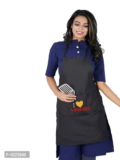KANUSHI Industries? Apron for Kitchen Waterproof with Front Pocket(Black)(APRON-1 PC-PLAIN-BLACK-COOK)
