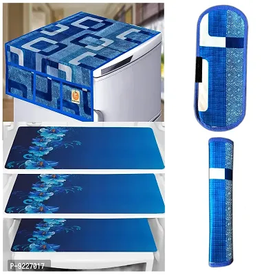 KANUSHI Industries? 1Pc Fridge Cover for Top with 6 Utility Pockets + 2 Handles Covers + 3 Fridge Mats (FRI-Blue-Box-TOP+2-Handle+M-8)