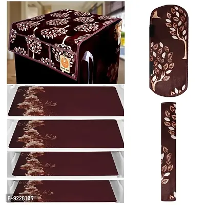 KANUSHI Industries? 1Pc Fridge Cover for Top with 6 Utility Pockets + 2 Handles Covers + 4 Fridge Mats (VAR-FRI-Brown-Tree+2-Handle+M-11-04)-thumb0