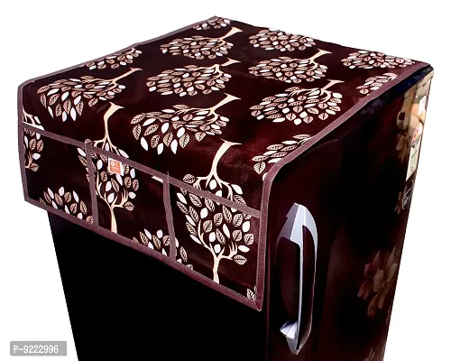 Kanushi Industries? Floral (Tree) Design Fridge Top Cover with 6 Utility Pockets (Brown Color)-thumb0