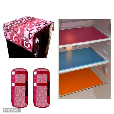 KANUSHI Industries Checkered Design 1 Fridge Cover for Top with 6 Utility Pockets + 2 Handles Covers + 3 Fridge Mats(6 Pieces Set)