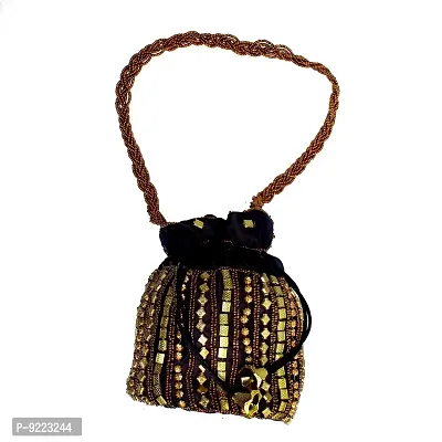 Kanushi Industries? Heavily Rajasthani Fancy Zari Potli Bag/Potli Purse/Cluth/Bridal Cluth/Bridal Purse for Party/Wedding/Wedding Gift (Black) (High Quality)-thumb2