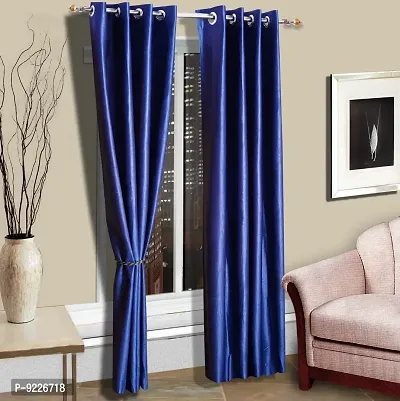 KANUSHI Industries? 2 Pieces Washable Polyster Eyelet Window Curtain Set (Curtain Plain Blue)-thumb0