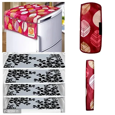 KANUSHI Industries? 1Pc Fridge Cover for Top with 6 Utility Pockets + 2 Handles Covers + 4 Fridge Mats (VAR-FRI-Maroon-Long-LEVS+2-Handle+M-2-04)-thumb0