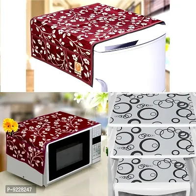 KANUSHI Industries? 1 Pc Fridge Covers/Refrigerator Cover + 1 Pc Microwave/Oven Cover Top + 3 Fridge Mats (Color- Maroon)(FRI+Micro-Maroon-Raj+M-15)