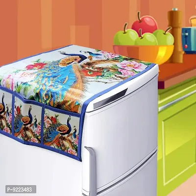 KANUSHI Industries? Fridge Covers/Refrigerator Cover (Color- White)(FRI-WHITE-PEOCOCK-TOP-3D)-thumb2