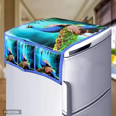 KANUSHI Industries? PVC Fridge Mats Set Of 6 / Refrigerator Mats+1 Pc Fridge cover/Refrigerator cover+1 Fridge/Refrigerator handle cover (FRI-PEOCOCK-BLUE+1-HDL-BLUE-BOX+M-22-06)-thumb2