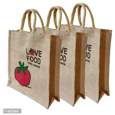 KANUSHI industries? Printed Design Jute Bag Pack of 3 (Medium Size)(JUTE-BAG-J-1-SIZE-M-3PC)