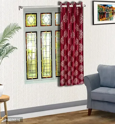 KANUSHI Industries? 1 Pieces Washable Polyster Eyelet Window Curtain Set (Curtain Maroon Floral 1PC)-thumb0