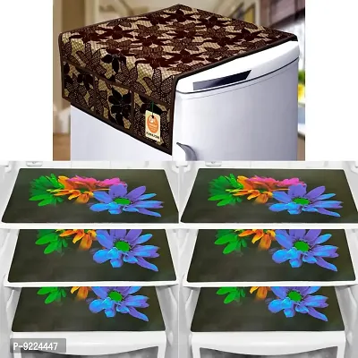 KANUSHI Industries? PVC Fridge Mats Set Of 6 / Refrigerator Mats+1 Pc Fridge cover/Refrigerator cover(FRI-FLOCK-BROWN-DESIGN-C-01+M-24-06)-thumb0