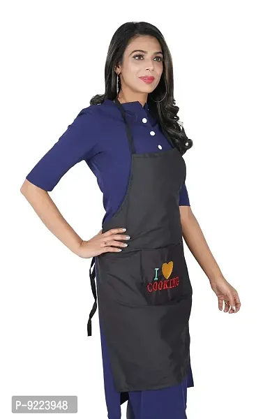 KANUSHI Industries? Apron for Kitchen Waterproof with Front Pocket(Black)(APRON-1 PC-PLAIN-BLACK-COOK)-thumb4