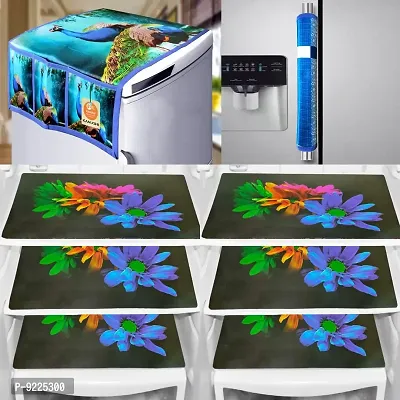 KANUSHI Industries? PVC Fridge Mats Set Of 6 / Refrigerator Mats+1 Pc Fridge cover/Refrigerator cover+1 Fridge/Refrigerator handle cover (FRI-PEOCOCK-BLUE+1-HDL-BLUE-BOX+M-24-06)