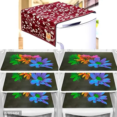 KANUSHI Industries? PVC Fridge Mats Set Of 6 / Refrigerator Mats+1 Pc Fridge cover/Refrigerator cover(FRI-MAROON-RAJ+M-24-06)