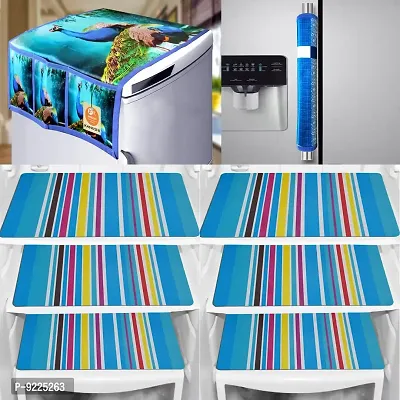 KANUSHI Industries? PVC Fridge Mats Set Of 6 / Refrigerator Mats+1 Pc Fridge cover/Refrigerator cover+1 Fridge/Refrigerator handle cover (FRI-PEOCOCK-BLUE+1-HDL-BLUE-BOX+M-1-06)