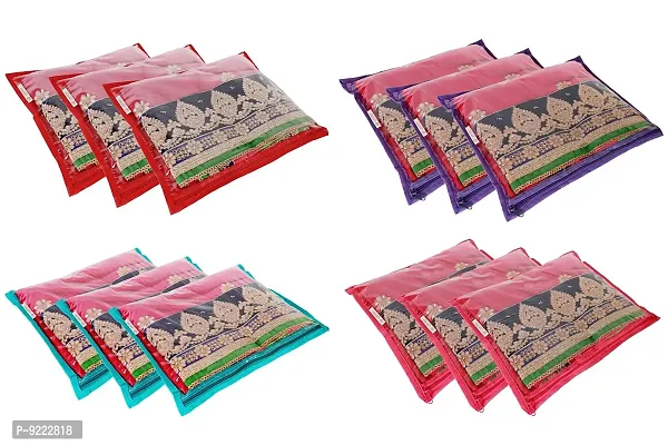 KANUSHI? Set of 12 Pieces Transparent Non Woven Single Saree Cover/Saree Bag with Zip Combo (Multi Colors)-thumb0