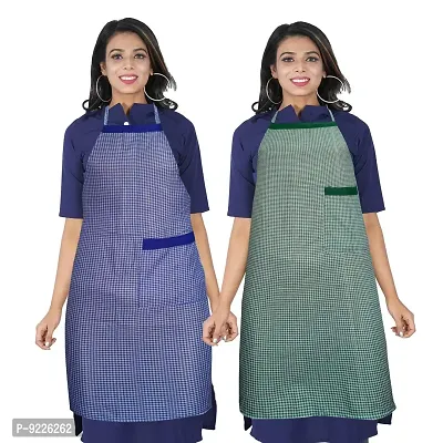 KANUSHI Industries Apron For Kitchen Waterproof With Side Pocket- Set of 2 (VAR-APRN-2-SCL-GREEN+BLUE-SID)