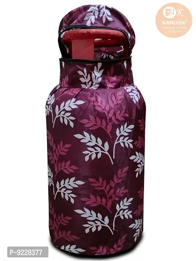 KANUSHI Industries? Washable Cotton Rose Design 1 Pc Lpg Gas Cylinder Cover+1Pc Fridge Cover/Refrigerator Cover+1 Pc Handle (CYL+FRI+1-Handle-Wine-Small-LEVS)-thumb3